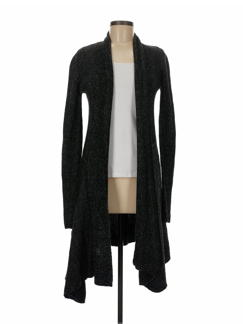 CAbi Black Metallic Open-Front Waterfall Cardigan